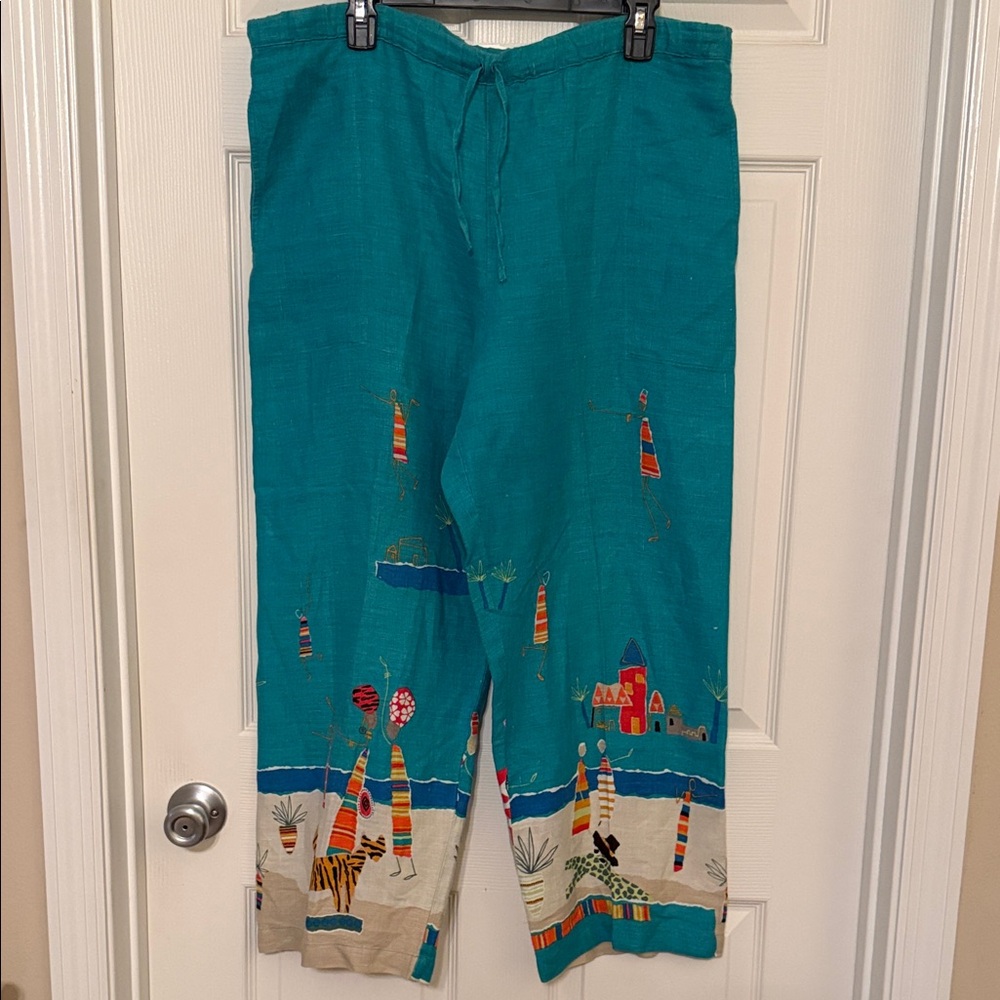 Chico's Teal Linen Pull-On Pants